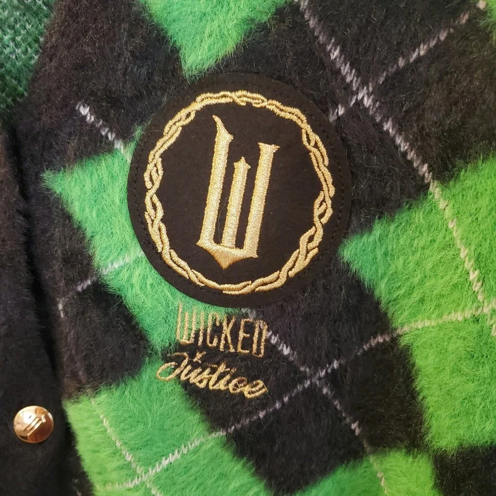 Wicked X Justice Cardigan Elphaba Green Fuzzy‎ girls XL (16/18) NWT preppy